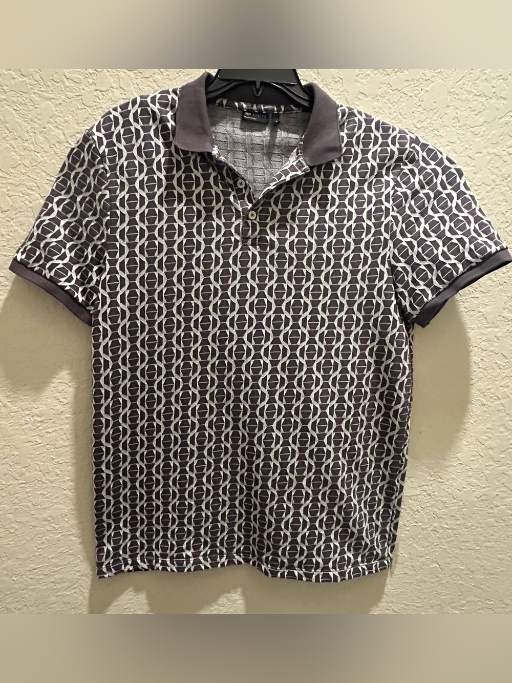 ASOS Design Mens Short Sleeve Collared Button Up Geo Print Knit Shirt-MEDIUM
